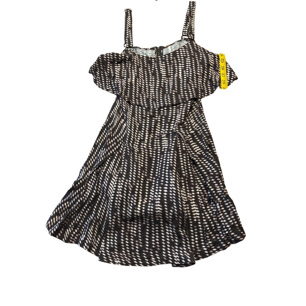 Free People Black White Ikat Ruffle Mini Dress Size 4‎ - Picture 4 of 9